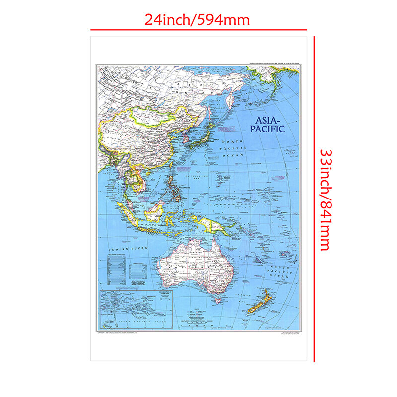 Etiqueta de la pared del mapa del mundo en tamaño A1, pintura en aerosol, mapa de Asia y el Pacífico, suplemento en noviembre de 1989, carteles e impresiones para sala de estar