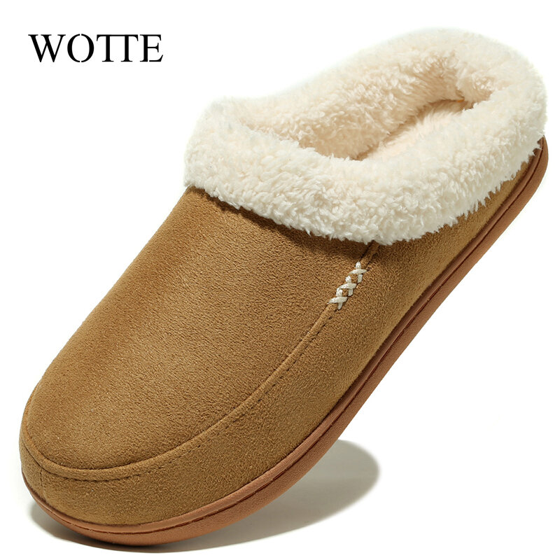 Winter Men Slippers Big Size Warm Men's Slippers Short Plush Flock Home Slippers for Men Hard-wearing Non-slip Sewing Male Shoes