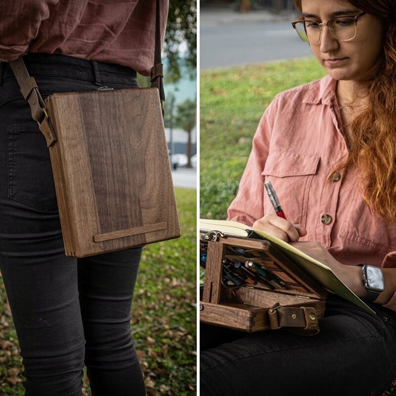 NEW-Writers Messenger Wood Box A5 drewniana teczka Retro modna torba na ramię na zewnątrz sztuka dostarcza pudełko ozdoby do dekoracji domu torebki