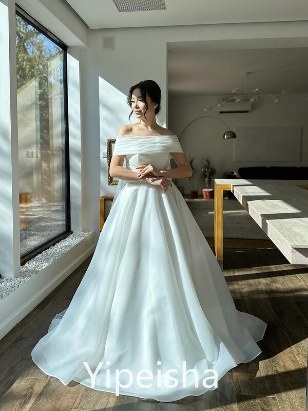 Moda sukienka na studniówkę Yipeisha wysokiej jakości z odkrytymi ramionami na przyjęcie weselne z udrapowaną organzą