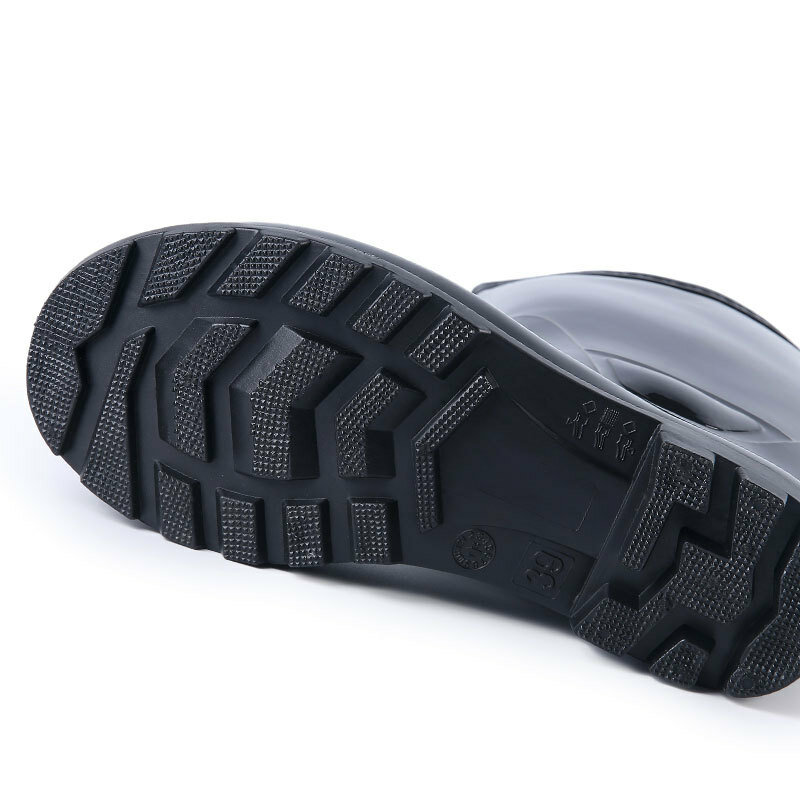 Sepatu hujan untuk pria, sepatu bot hujan pelindung tenaga kerja atasan tinggi warna hitam dengan pelat baja