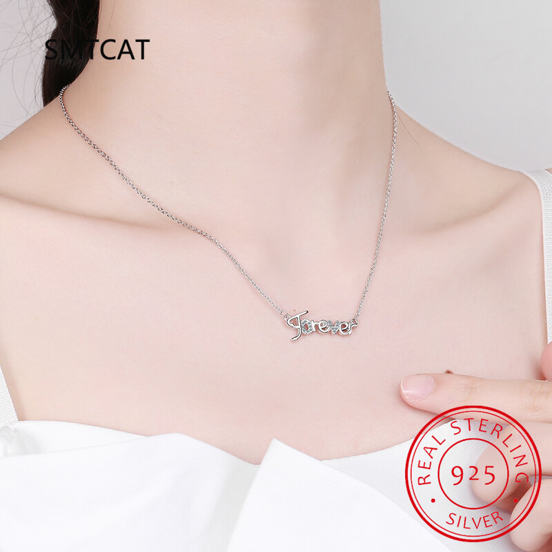 925 Sterling Silver Diamond Simple Forever Letter Clavicle Chain Necklace Women Classic Fashion Jewelry Accessories