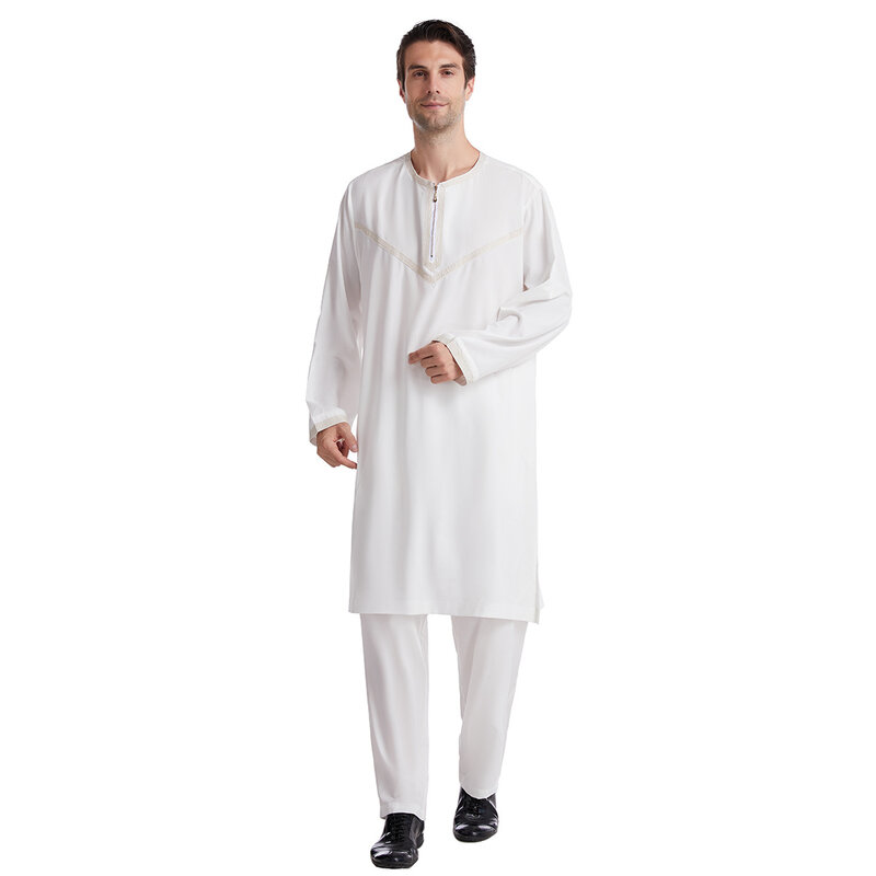 Männer Jubba Thobe muslimischen Kleid islamischen traditionellen Stoff für männliche Abaya Top Hosen Set Mode Patchwork Saudi-Arabien Gebets kostüm
