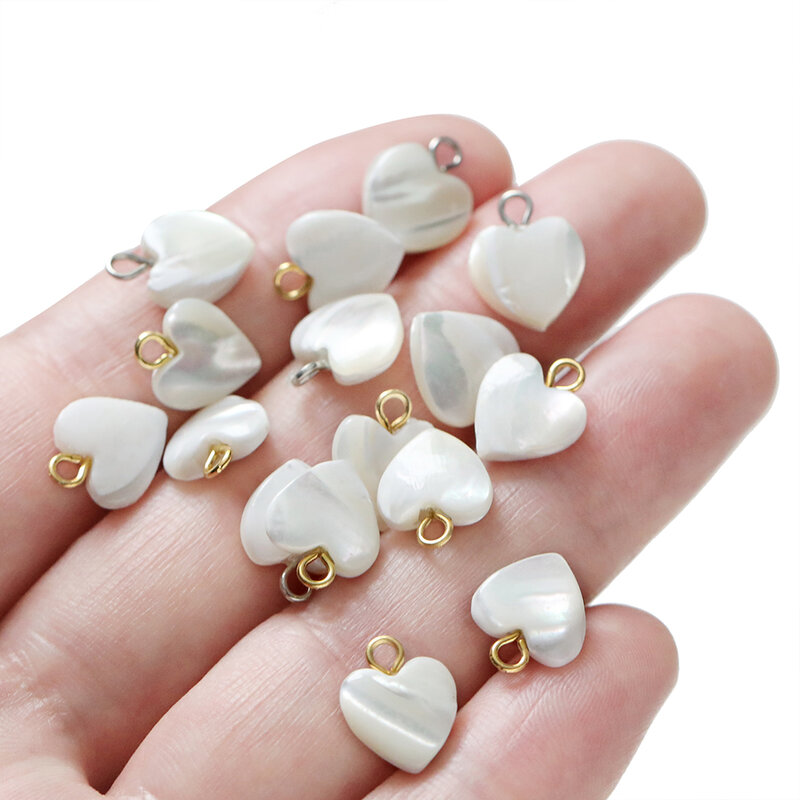 Breloques en forme de cœur de coquille naturelle, pendentif pour collier, boucles d'oreilles, porte-clés, bijoux à bricoler soi-même, fournitures exécutives, 5 pièces par lot