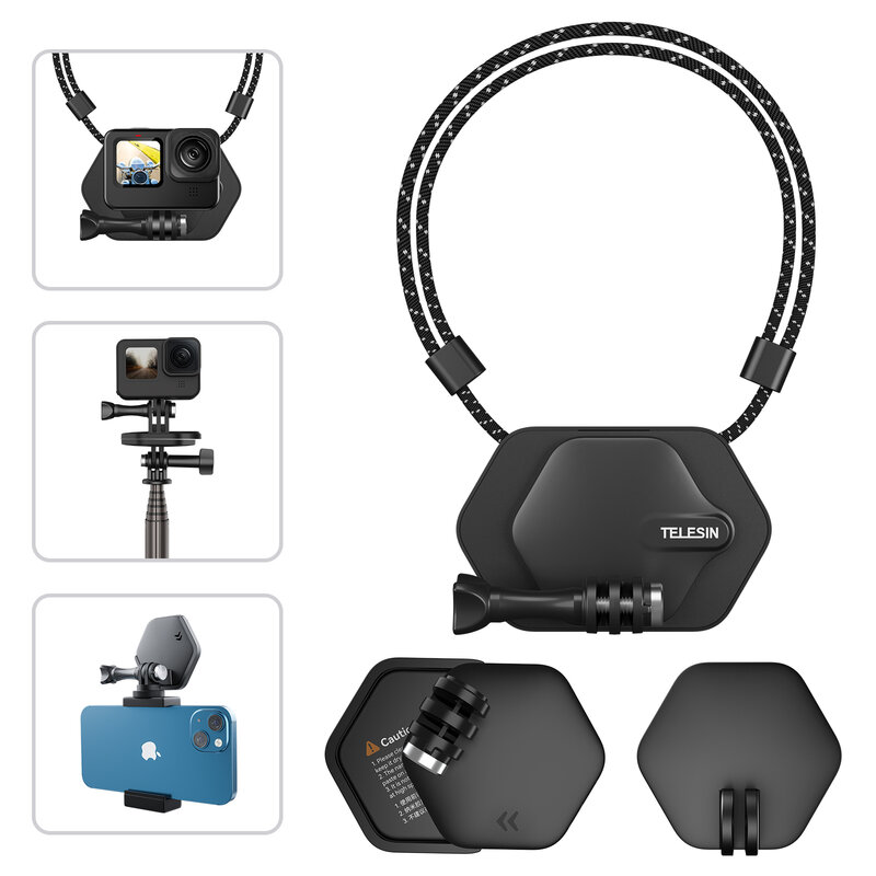 TELESIN-Caméra d'action magnétique à dégagement rapide pour GoPro, licou, support rapide, accessoires GoPro, foreInsta 360 DJI, téléphone portable