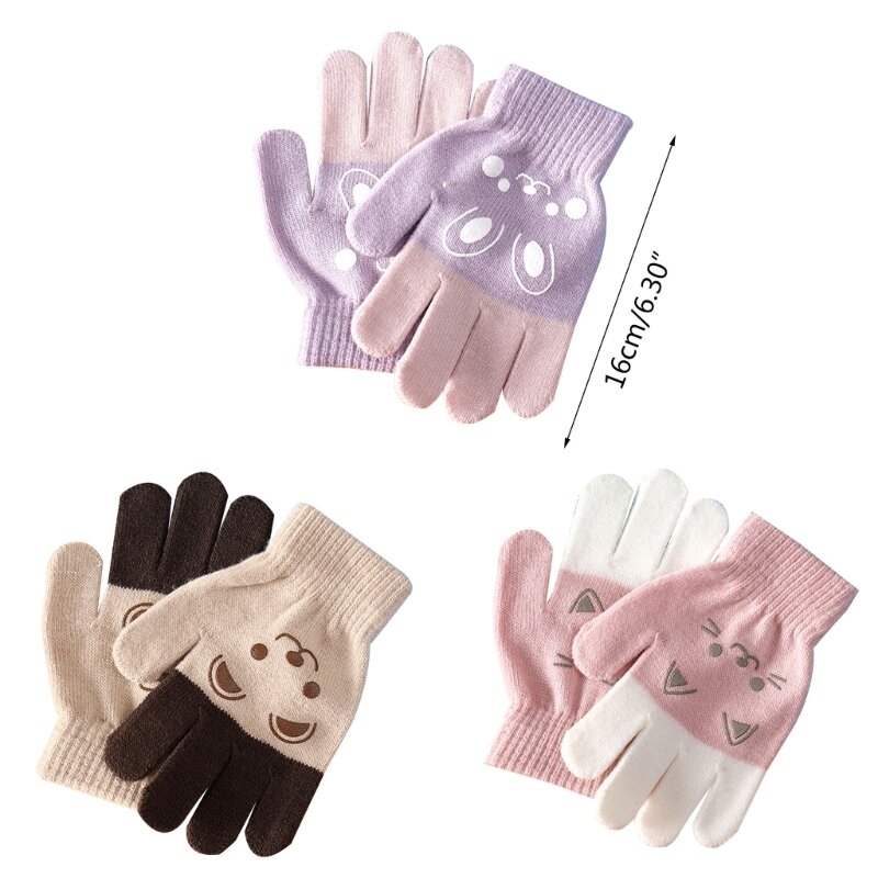 4-8 Years Children Hand Gloves Outdoor Mittens for Kids Cartoon Gloves Boys Girls Winter Warmer Knitted Mittens