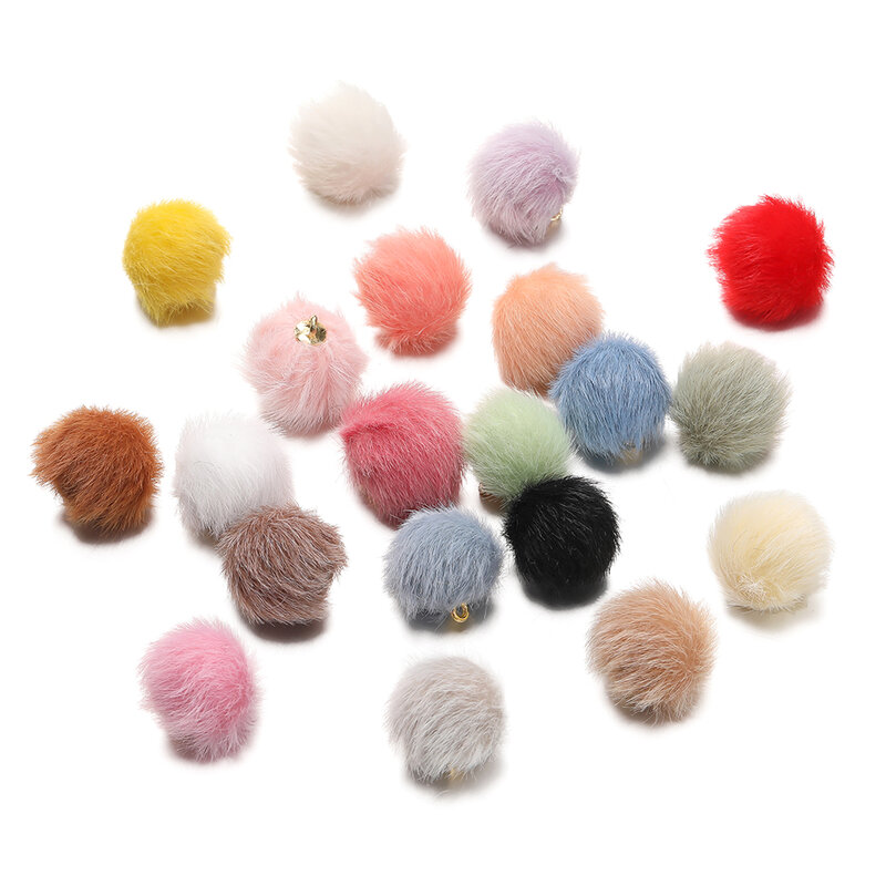 10pcs 17mm Plush Fur Covered Ball Beads Charms Pompom Beads Pendant for DIY Earring Bag Keychain Pendant Jewelry Making Supplies