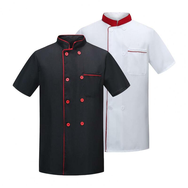 Mantel koki restoran, seragam koki anti noda, berpori untuk dapur, restoran, roti ganda, untuk memasak untuk kantin
