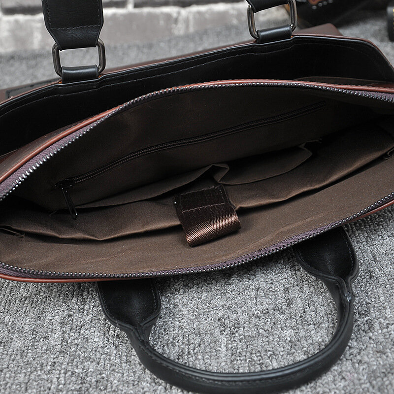 Vintage Soft Leather Men's Briefcase Business Handbag 14“ Laptop Bag Casual Shoulder Messenger Bag For Male