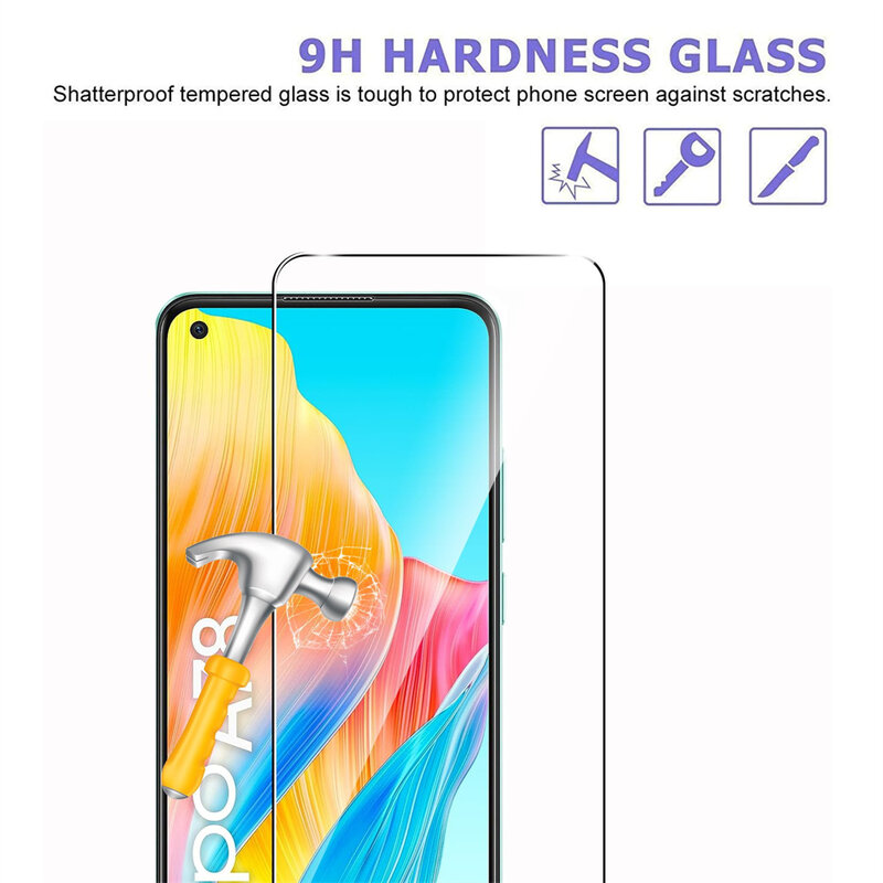 Protetor de tela para OPPO A78 4G, vidro temperado, transparente, claro, anti risco, caso amigável, amigável, frete grátis, HD 9H