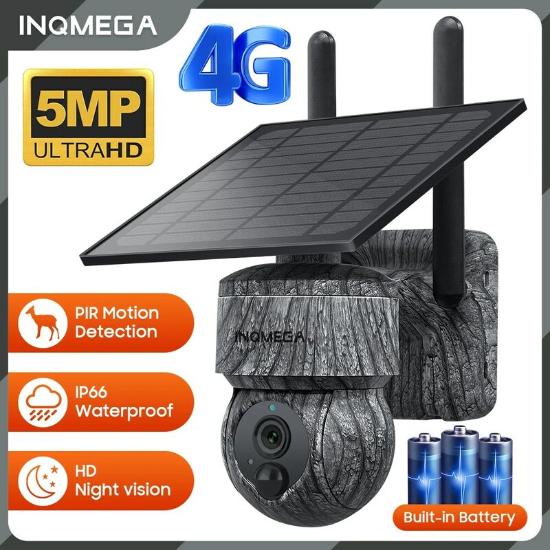 Inqmega กล้องพลังงานแสงอาทิตย์ PTZ ไร้สาย4MP 5MP 4G พร้อมแผงโซล่าระบบป้องกันความปลอดภัยและเสียงสองทางกล้อง CCTV กล้องแบตเตอรี่