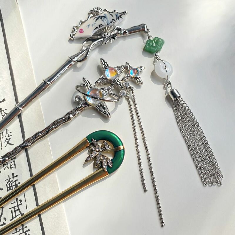 Elegante Metal Tassel Hair Stick Hairpin, estilo chinês Headdress, Star Hair Fork, Styling Acessórios, Moda