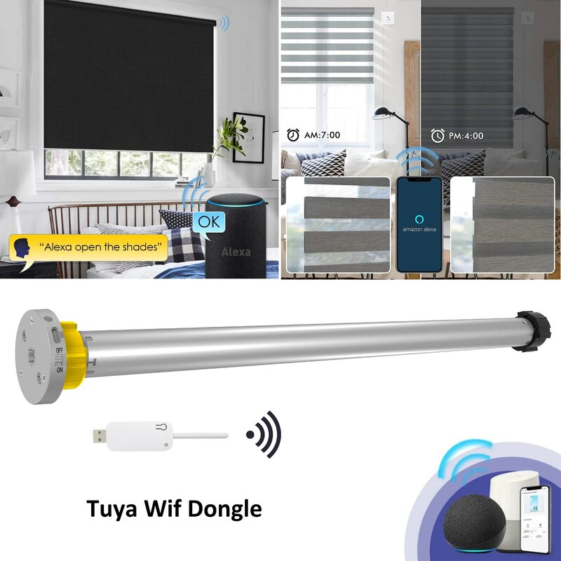 Tuya WiFi Roller Shade Motor for 38mm Tube With Lithium Battery ，Timing APP RF Remote Alexa and Google Assistant Control