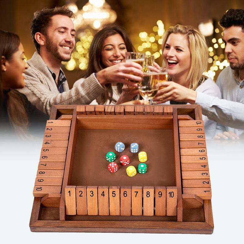 Feche a caixa Jogo de mesa, Conjunto de madeira Dice Board, Party Club Jogos para beber, 2-4 Jogadores