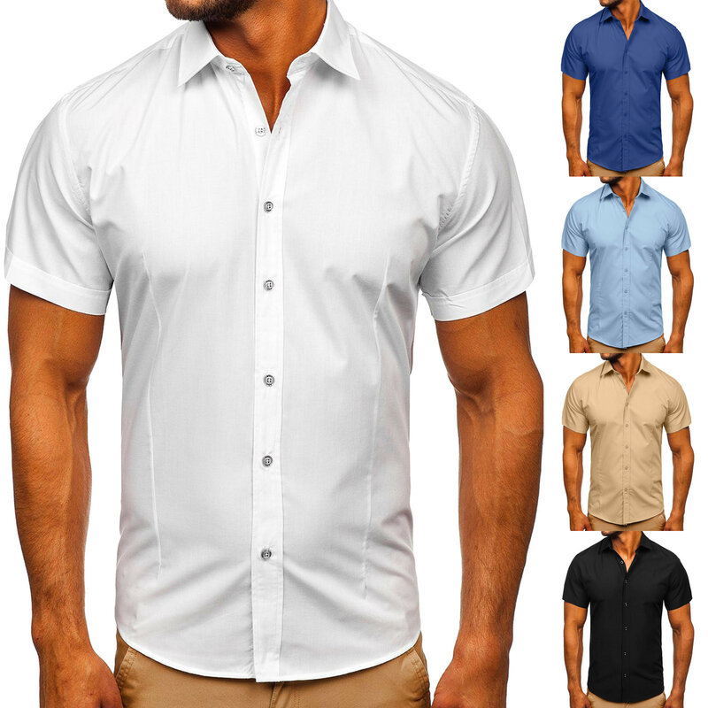 Spring Summer Camisa Social Shirts Men Non-iron Business Workwear Male Short Sleeve Shirt White Branded Men's Clothing 3XL New