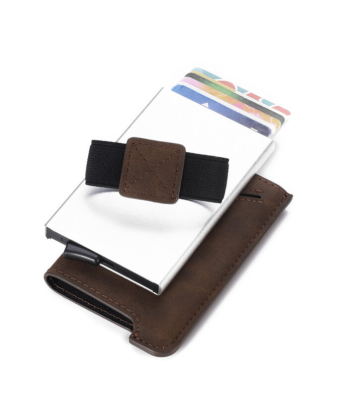 Porta carte elastico in lega di alluminio con schermatura RFID