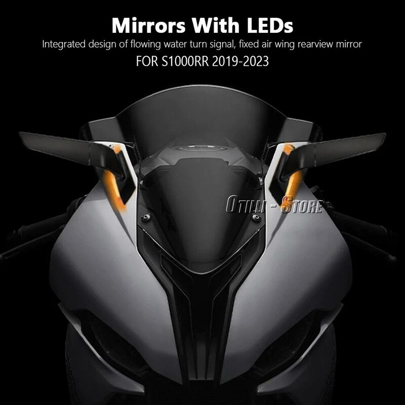 Espelho Retrovisor Giratório Ajustável com Luz LED, Asa de Vento para Motocicletas, BMW S1000 RR S 1000 RR S1000RR S1000RR 2019-2023