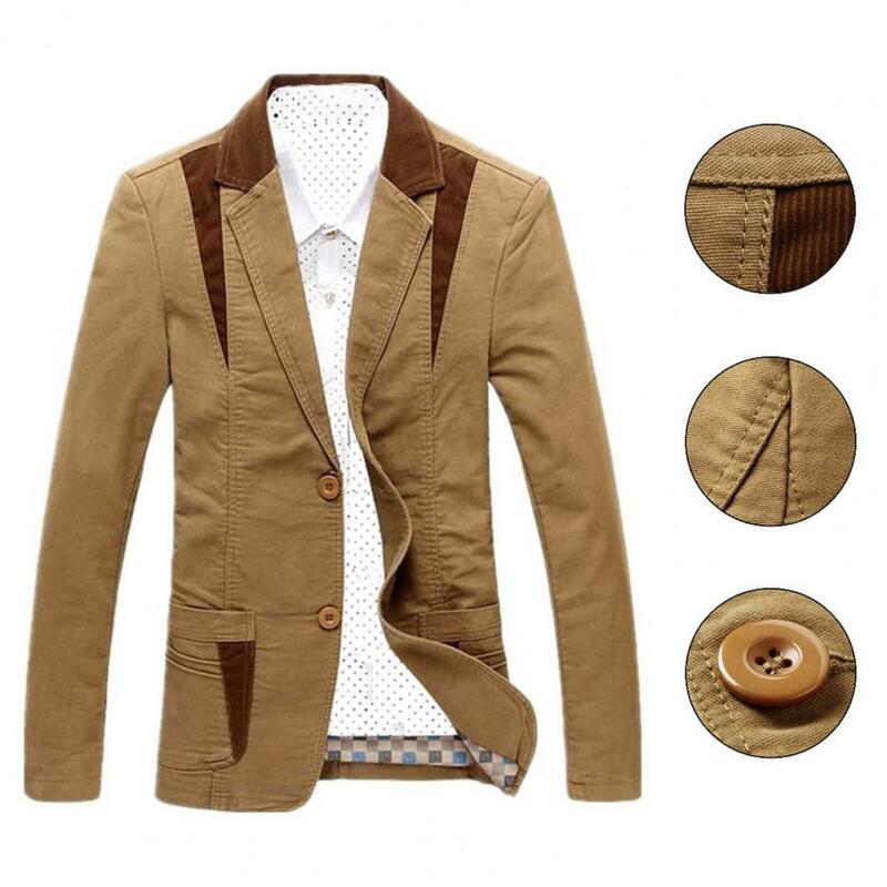 Blazer casual elegante masculino, casaco fino lapela bolsos terno, outwear patchwork