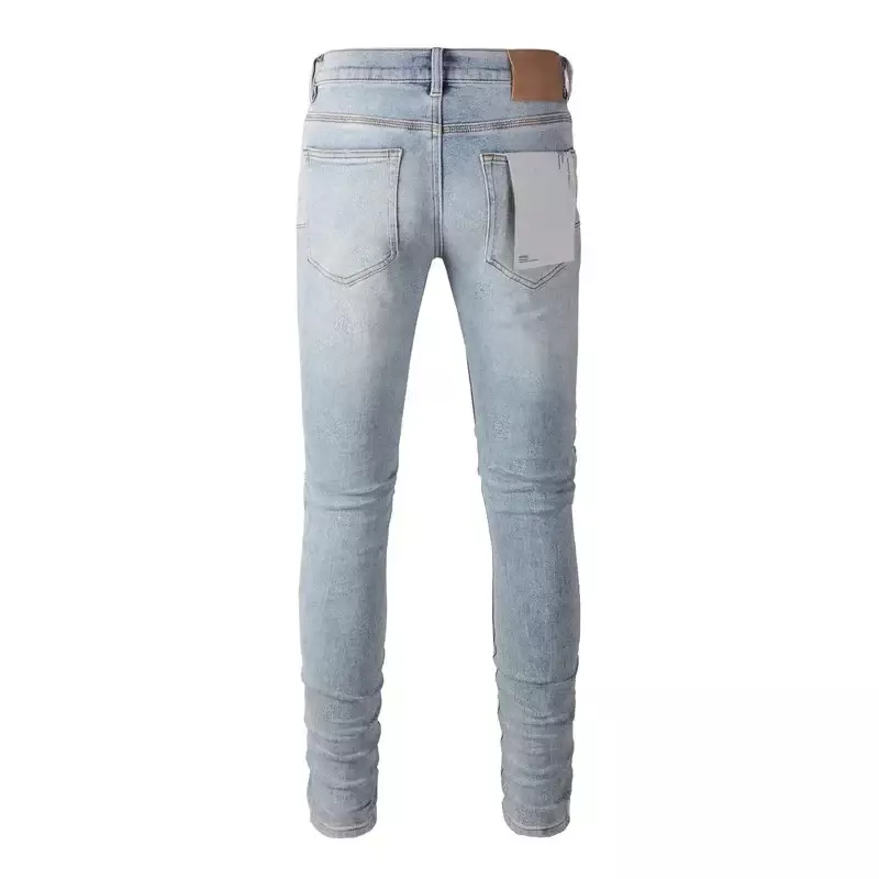 Top quality 2024ss New Purple ROCA brand jeans Fashion light blue knee holes, slim fit, fashion repair 28-40 size pants