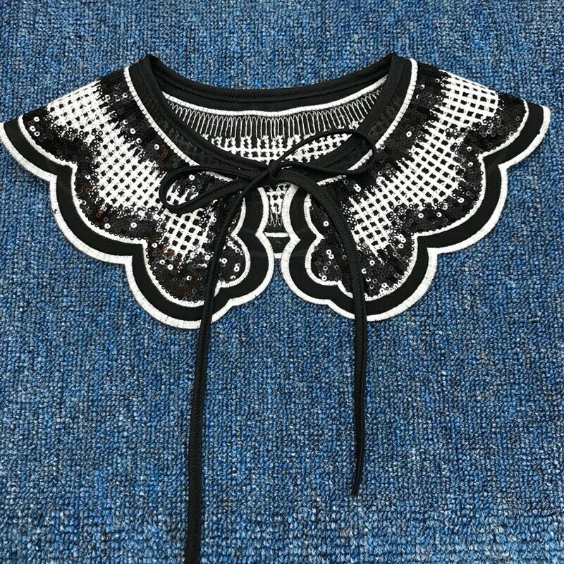 Detachable Half Shirt False Fake Collar Embroidery Neck Ruff Shawl Dickey Mini Cape Lace-Up Ribbon Necklace Capelet