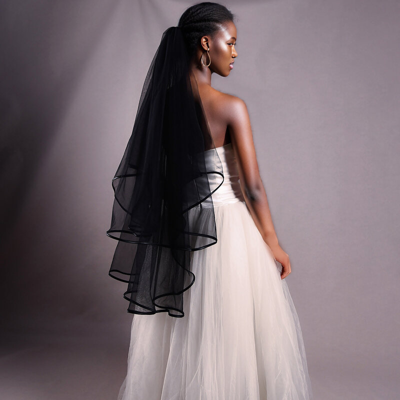 ALVIRA Cheap Black Pencil Edge Bridal Veil 2 Layers Wedding Veil Brides Accessories For Wedding Blusher Veil 0214