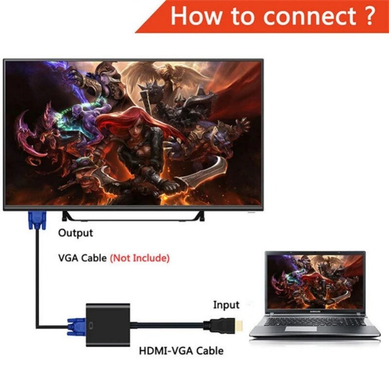 1080P HDMI-compatible vers VGA adaptateur numérique vers analogique câble convertisseur pour Xbox PS4 PC ordinateur portable TV Box vers projecteur Displayer HDTV