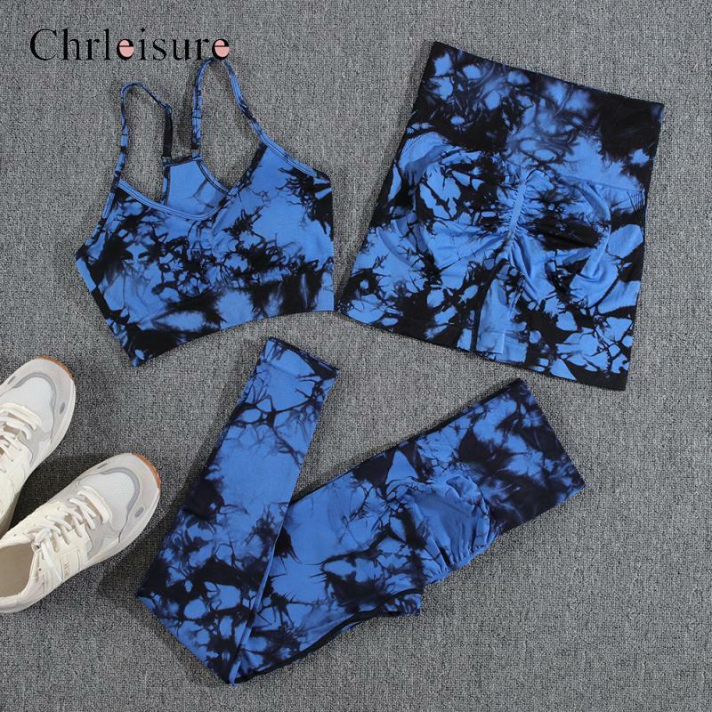 CHRLEISURE-Conjunto de pantalones Tie Dye para mujer, chándal sin costuras de 1/2/3 piezas, camiseta sin mangas para gimnasio, Verano
