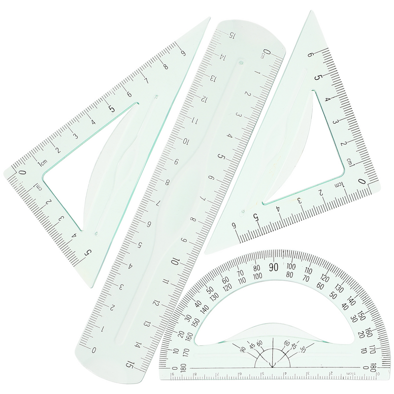 4pcs/Set Plastic Straight Triangle Ruler Geometry Protractor Drafting Ruler Precise Measuring Ruler School Office Stationery