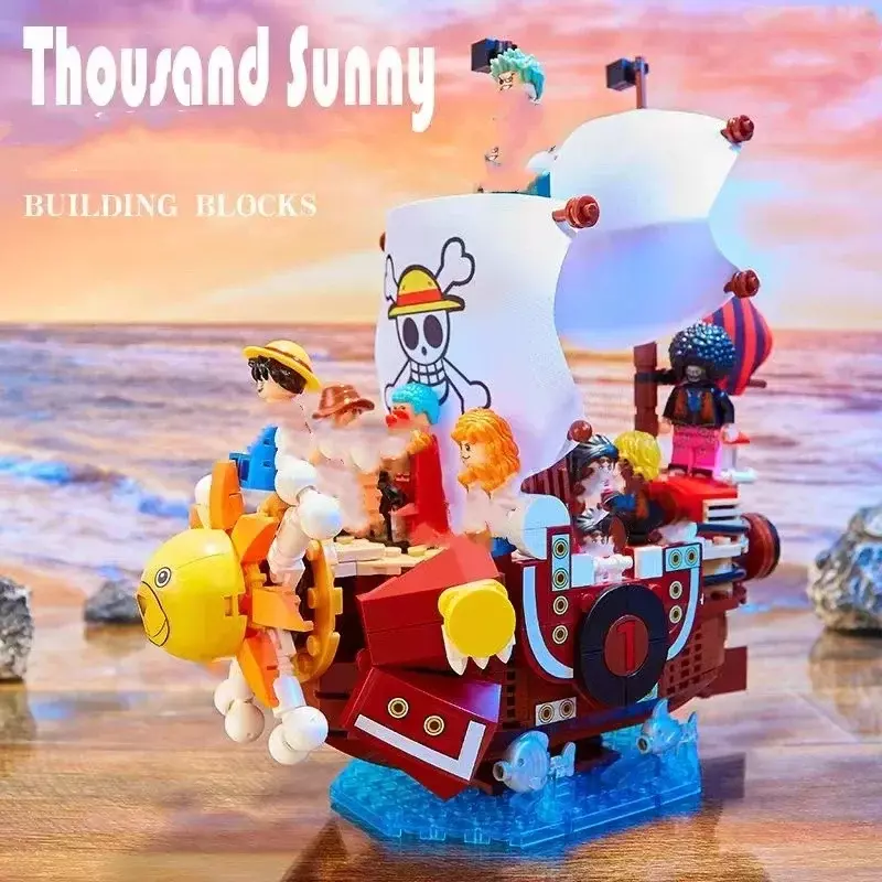 子供のためのルフィ海賊船ビルディングブロック,組み立てる1,000 unny,サンシャインボート,子供のモデルのおもちゃ,クリスマス,1個