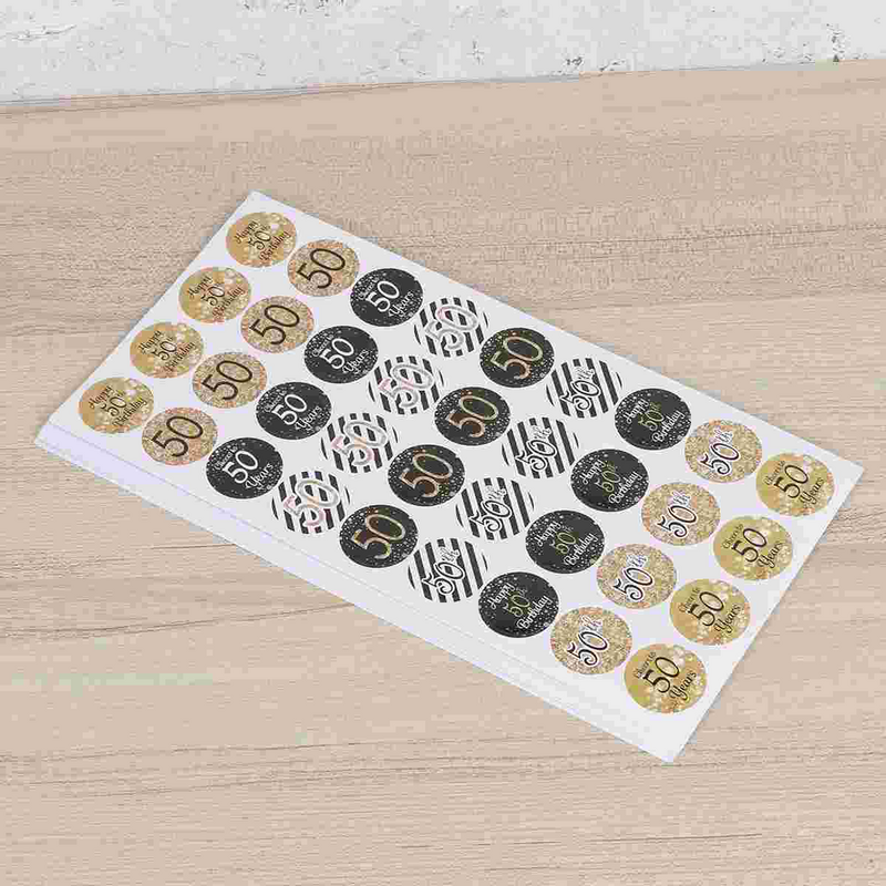 216 Pcs Stickers Labels Birthday 50th Decals Candy for Packaging Round Applique M