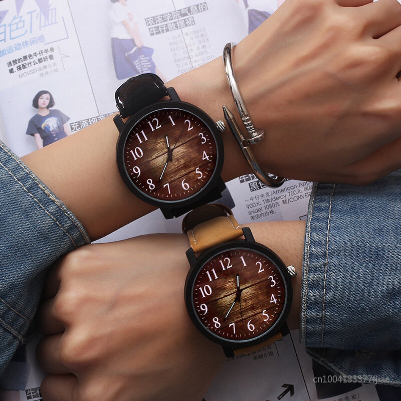 Jam tangan pasangan wanita, diskon besar jam tangan olahraga Dial jam besar tali kulit hadiah 2024