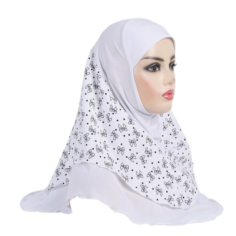 Latest Muslim Big Girls Amira Hijab with Print Layer Turban High Quality Islam Scarf Arab Hat Women's Headwrap Ramadan Pray Hats
