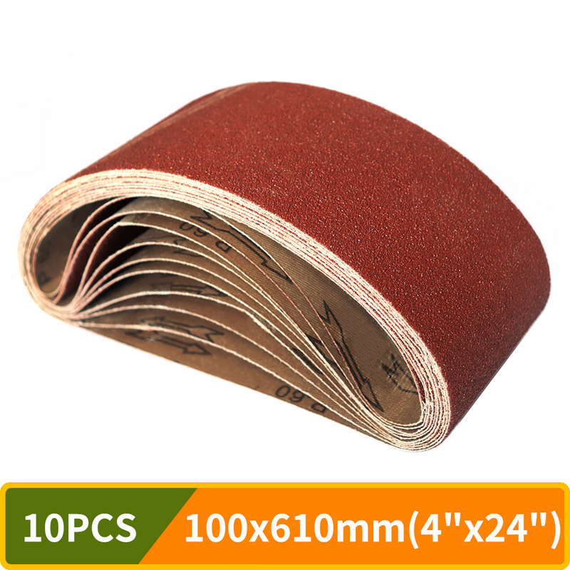 10Pcs/Set 100*610 mm Sanding Belts 4" x 24" Aluminium Oxid Abrasive Belt P40-P1000 Grit for Polishing Wood Soft Metal Grinding