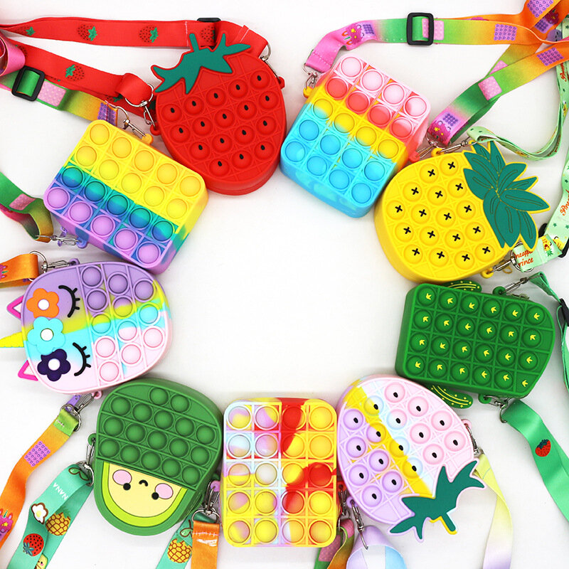 Hot Fidget Toys Push Bubbles Toy Rainbow Unicorn Playtime Coin Purse Wallet Ladies Bag Silica Simple Dimple Crossbody Bag