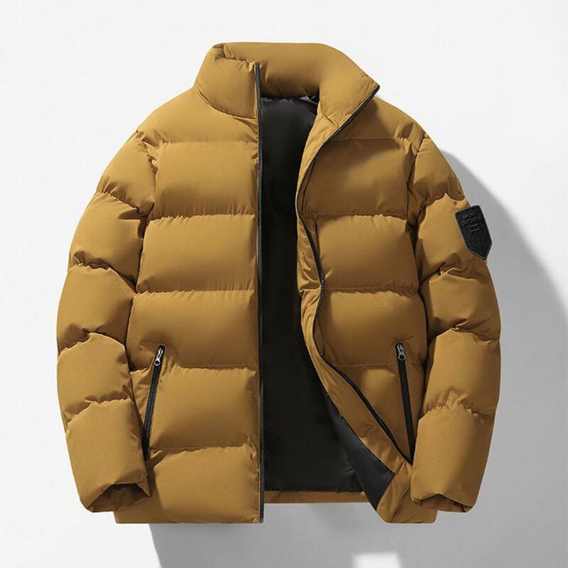 Mantel katun Korea untuk pria, mantel penahan angin berbantalan katun kasual, pakaian luar penutup ritsleting musim dingin