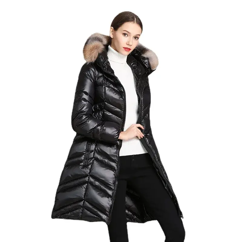 2022 Fashion Winter White Down Puffer Hoodies Black White Jackets Outdoor Windproof Warm Ski Ladies Coats