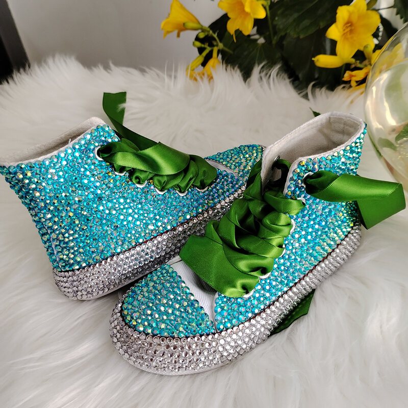 Handmade Rhinestones Bling Girls Womens Kids And Mother Candy Canvas Shoes Pearls Sneakers For Girl Birthday Party Wedding