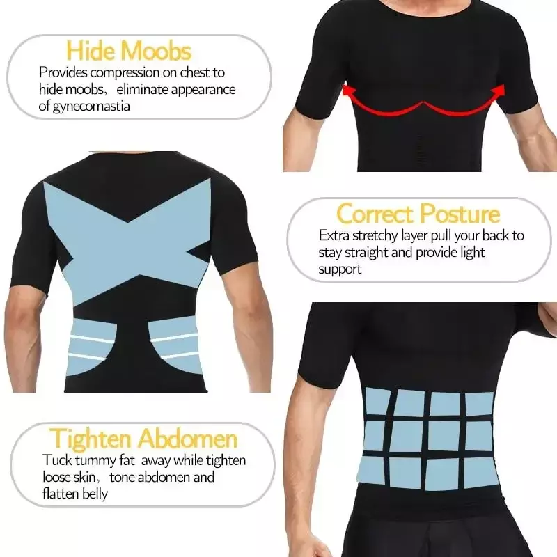 Men Compression Shirt Undershirt Tank Tops Workout Vest Abs Abdomen Slim Body Shaper Tight Shapewear