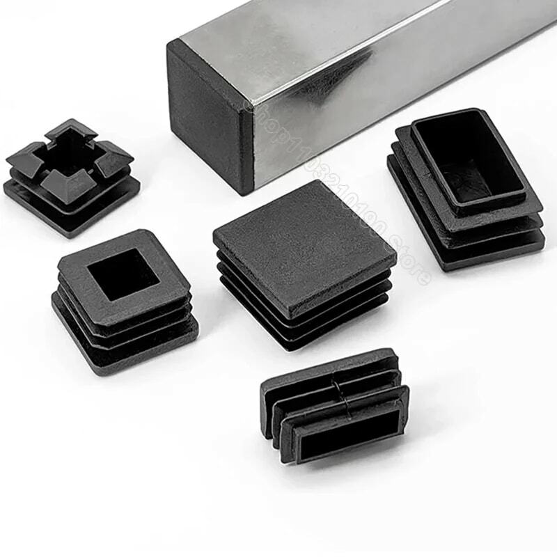 Black Plastic Rectangle Blanking End Caps Steel Pipe Plug Furniture Leg Feet Pads Square Tube Inserts Plugs Bungs Cover 10-160mm