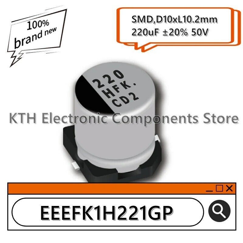 10 buah capacitor EEE-FK1H221GP 220uF 50V kapasitor elektrolitik Aluminium SMD asli baru 10x10.2mm sablon 220 HFK