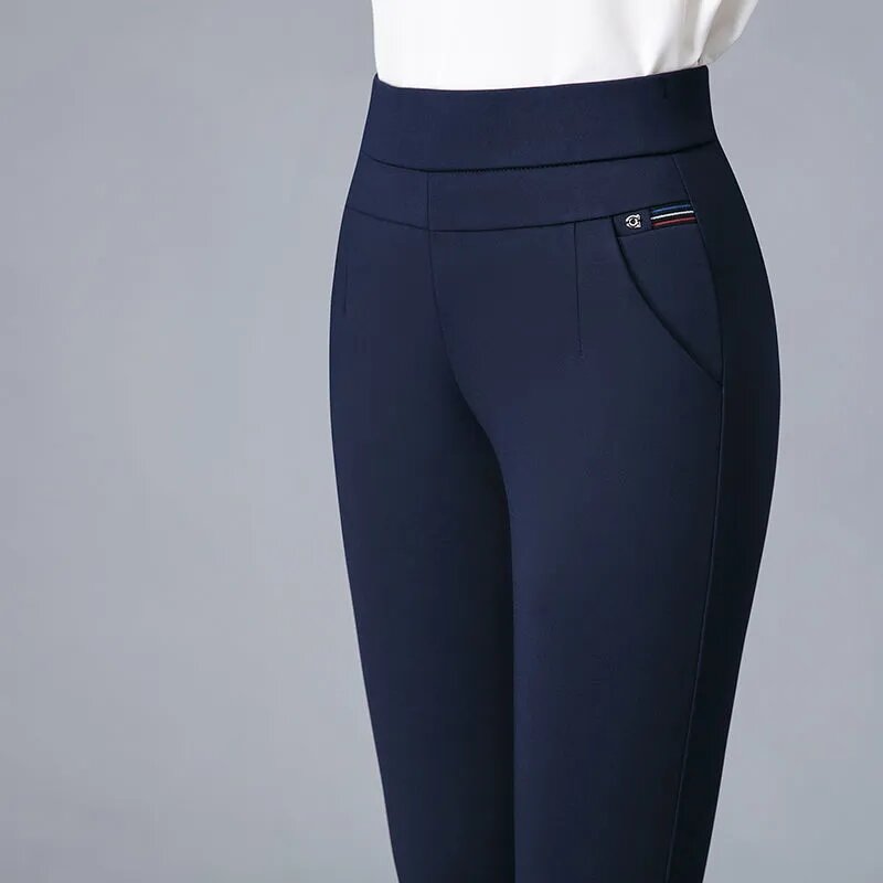 Женские прямые брюки, повседневные эластичные брюки большого размера с высокой талией