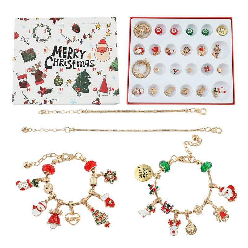 Calendario de Adviento de Navidad para niñas, pulsera de cuenta regresiva de Navidad, caja de regalo, Kit de fabricación de joyas DIY