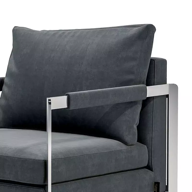 Postmodern simple metal frame single sofa low stool lounge chair set velvet fabric sofa