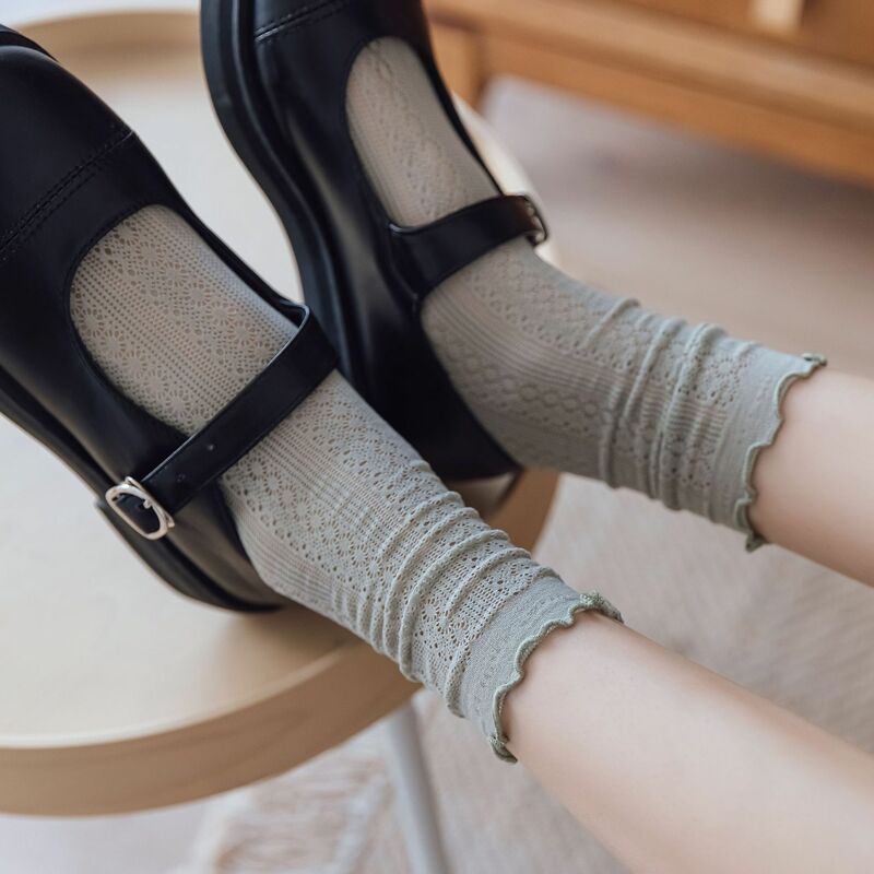 Women Socks Spring Summer Simple Casual Pile Loose Hollow Mesh Thin Socks For Girls Breathable Middle Tube Cotton Soft Socks