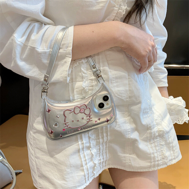 Y2K casing ponsel Hello Kitty Sanrio kreatif tali tas tangan berbentuk cangkang pelindung Iphone 14 13 Pro Max hadiah anak perempuan