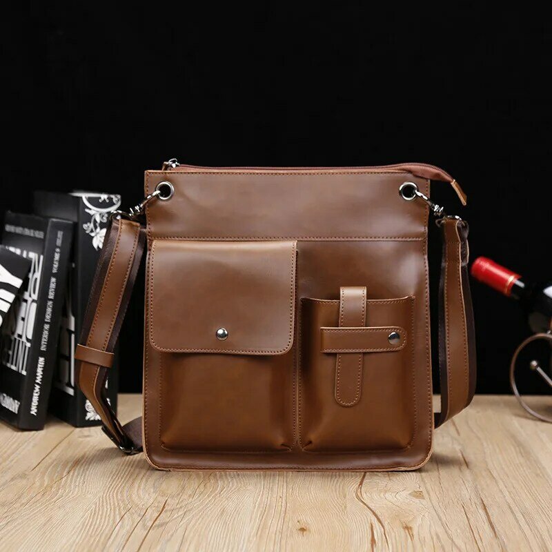 Retro style square one-shoulder diagonal span PU leather briefcase
