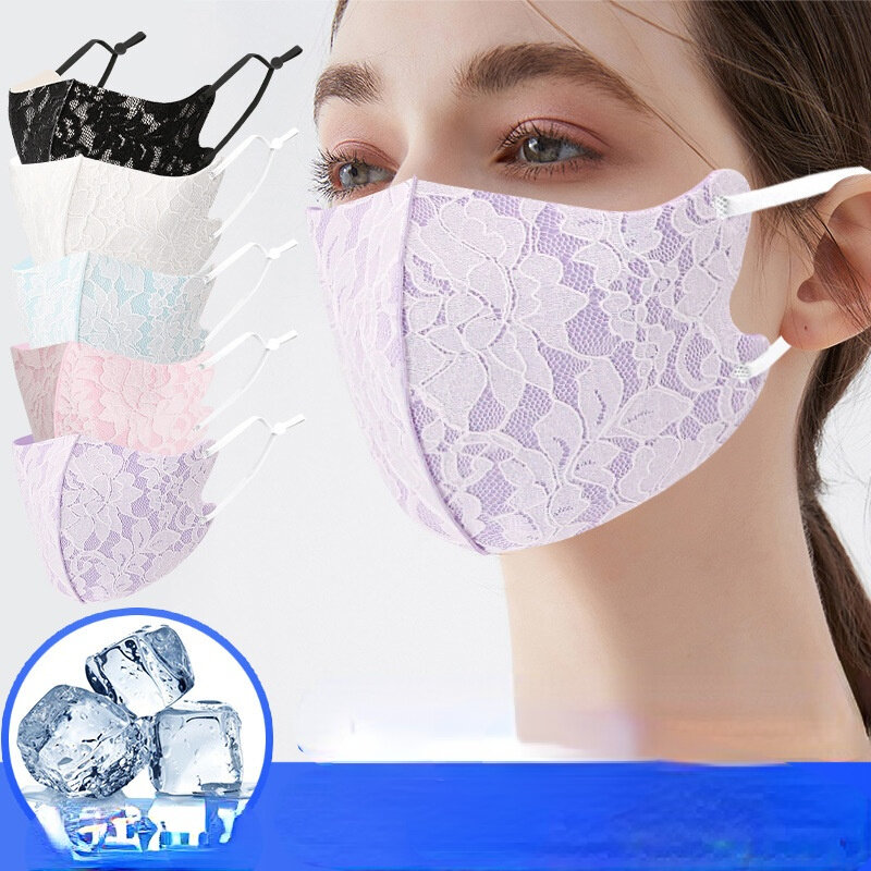 Masque en dentelle composite pour femme, respirant, lavable, réglable, sensation de fraîcheur, masque de glace, accessoires de protection solaire, été