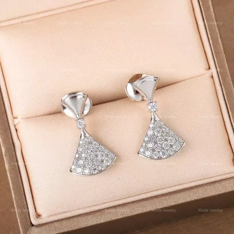 Modisches Design s925 Sterling Silber Zirkon fächerförmige kleine Rock Ohrringe für Damen Temperament Luxusmarke Schmuck