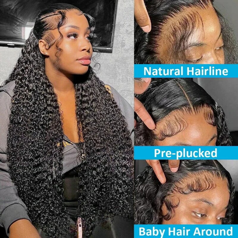 Peruca Remy brasileira encaracolada para mulheres negras, HD transparente frente de renda, onda profunda solta, peruca frontal 13x6, cabelo humano, 40 "onda de água