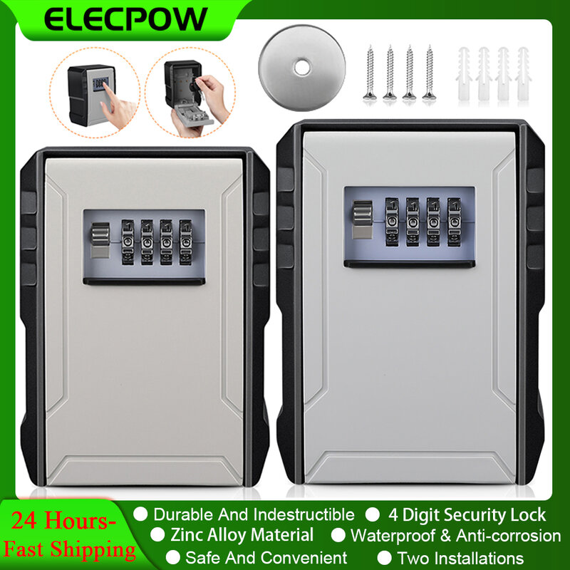 Elecpow 금속 소재 야외 방수 벽걸이 잠금 보관함, 도난 방지 열쇠 안전 상자, 4 자리 암호 열쇠 상자, 신제품